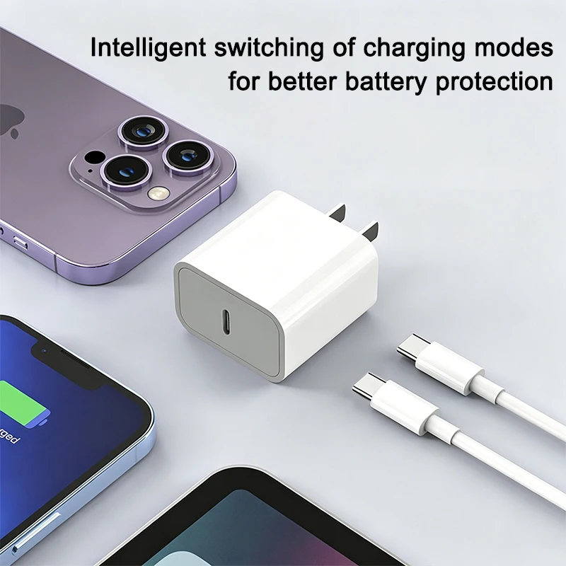 Фото Зарядное устройство USB-C 20 Вт для Apple, кабель быстрой зарядки PD Type-C для iPhone 13, 14, 11, 12, 17, 16, 15 Pro Max, сетевой адаптер для телефона №5