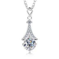 trendy 925 silver 1ct d color moissanite eiffel tower necklace for women plated white gold moissanite charm neckalce pass tester