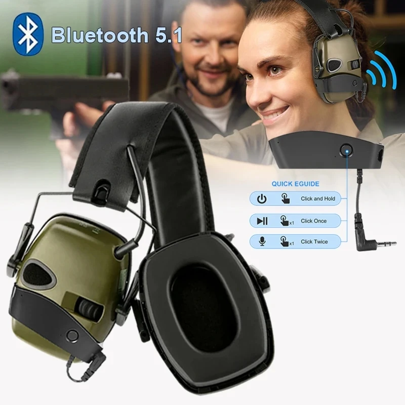 

Tactical Headset Electronic Shooting Earmuffs with Bluetooth 5.1 Adapter Anti-Noise Hearing Protection Detachable