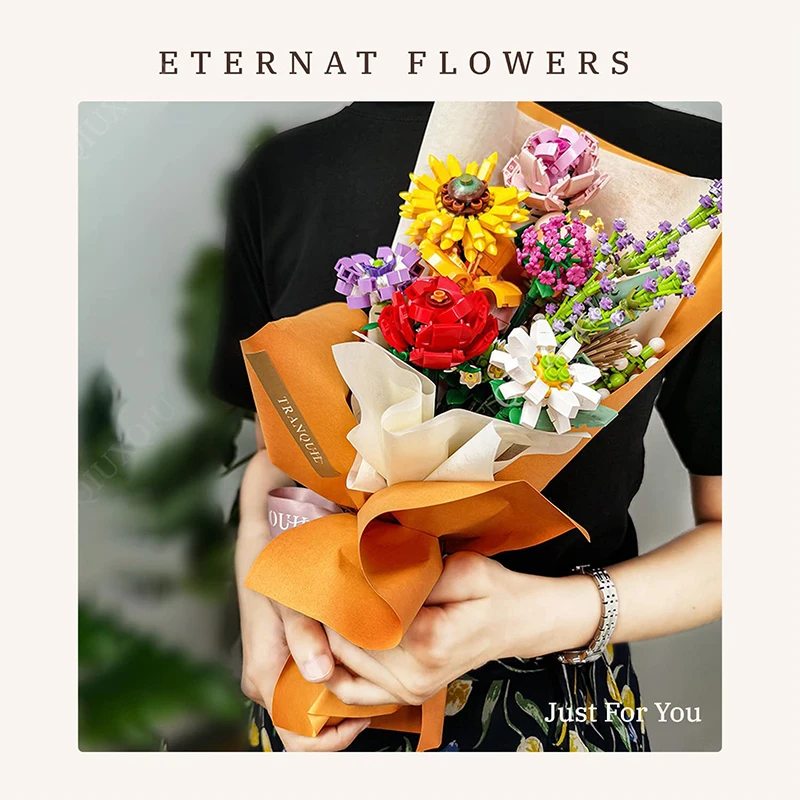 

Романтический букет цветов, роза, Орхидея, суккуленты, строительные блоки, кирпичи, игрушка «сделай сам», в горшке, праздничные подарки для подруги на День святого Валентина