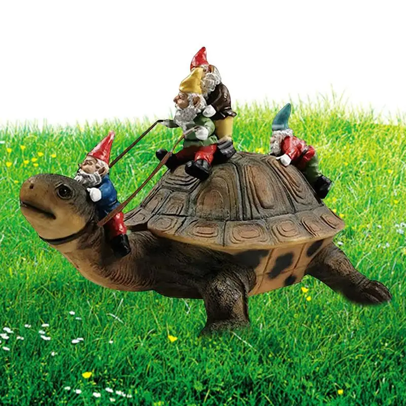 

Garden Gnome Turtle Statues Sitting On Turtle Gnome Statue Outdoor Yard Art Figurine Decorations Dwarf Gnome Sculptures For