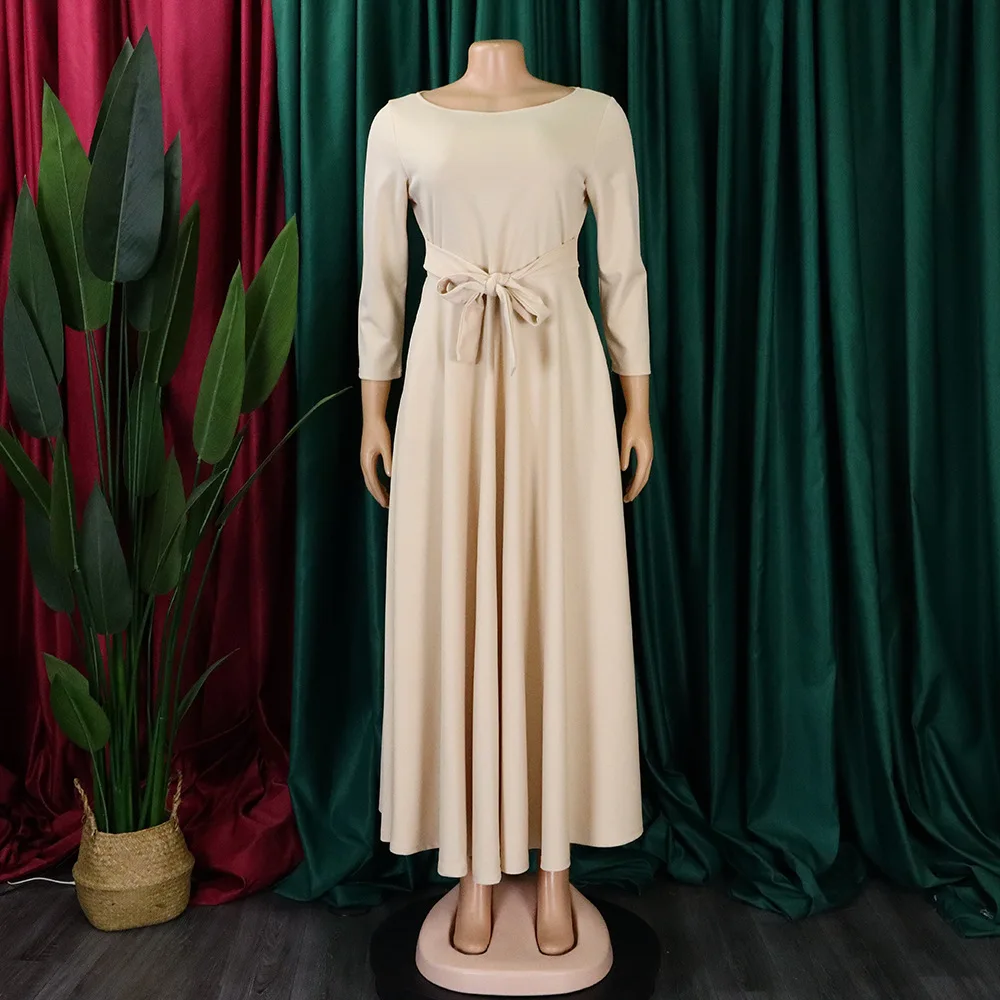 Plus Size Elegant Dress Trendy Solid Casual Cloth With Belt Lady Luxury Long Robe 2023 Summer Evening Party New In Dress