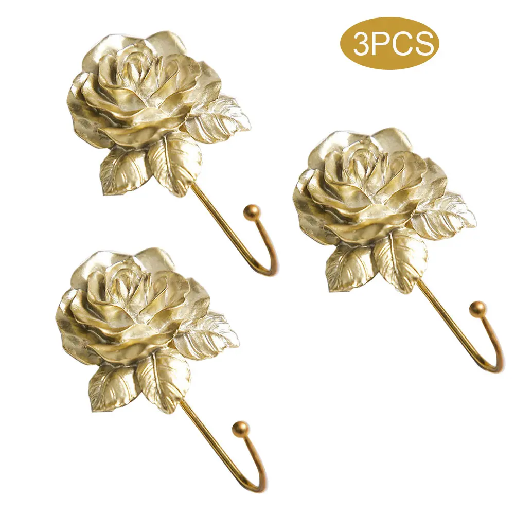 

3pcs Robe Home Decoration Resin European Style Living Room Wall Hooks Bedroom Handbag Towel Rose Flower Coat Hat Key Hanger