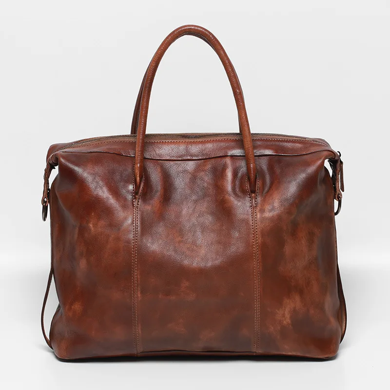 Vintage Genuine Leather Men's Briefcase Luxury Cowhide Handbag Large Capacity Shoulder Crossbody Bag Male Business Laptop Bag