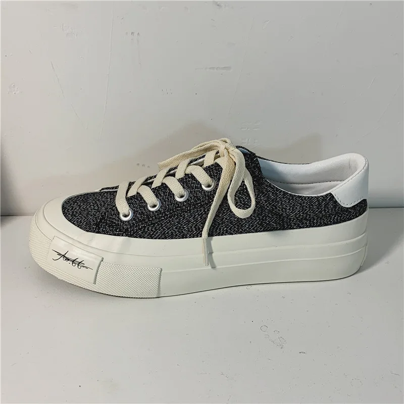

Canvas Shoes Female Student Black Low Top Flat Heel Adult Solid Color Female Vulcanized Shoes 2022 New Board Shoe Children