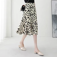 patchwork ruffles casual all match polka dot print high waist skirt women fashion summer clothing sweet floral slim knee skirts