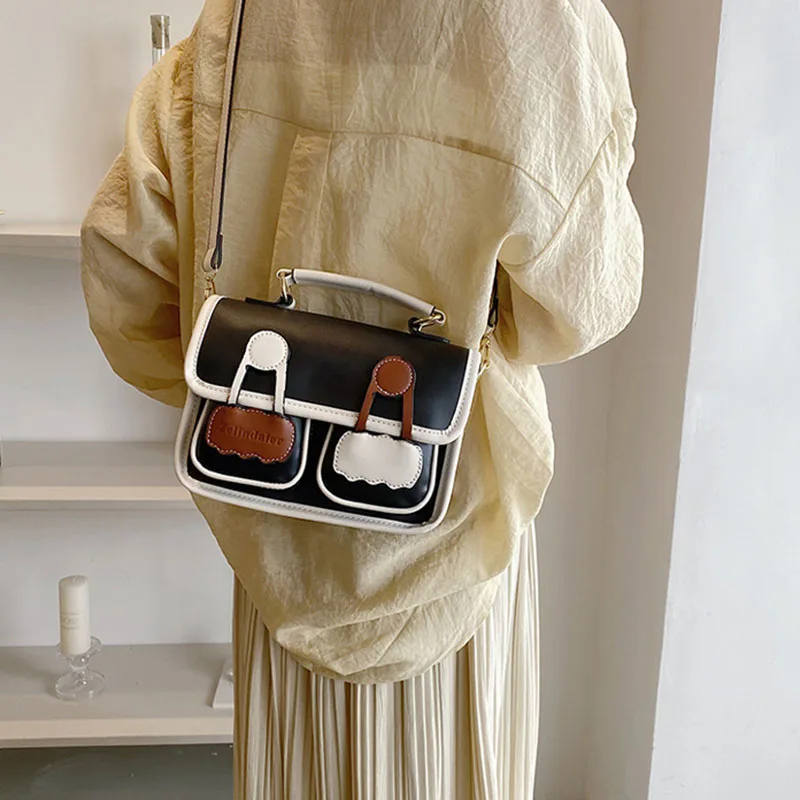 Textured Leather Contrast Shoulder Crossbody Bag Fashion Retro Handheld Messenger Bags Portable Commute Satchel Travel Storage