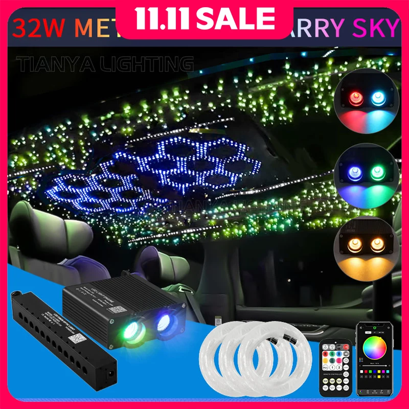 

32 Вт Метеоритный автомобиль Звездное небо Волоконно-оптический светильник Комплект звездного потолка Светодиодный окружающий свет Домашний интерьер Декор Звездный свет Управление музыкой