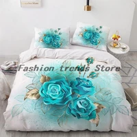 3d digital printing custom bedding set valentine single double king quiltduvet cover set luxury blue rose bedclothes microfiber