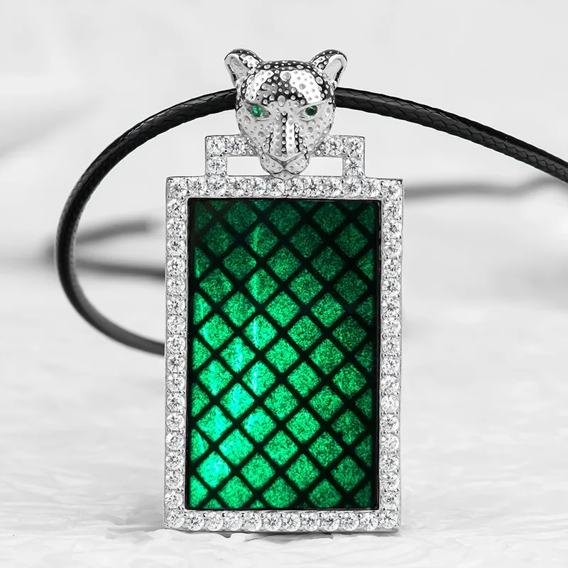 

Burmese Jade Leopard Pendant Certificate Natural Necklace Men Black Charm Choker Jadeite Necklaces Jewelry Carved 925 Silver