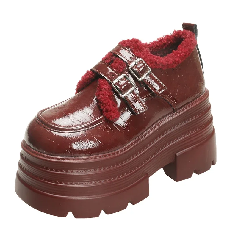 Женские кожаные кроссовки на платформе осенне-зимние теплые зимние туфли с