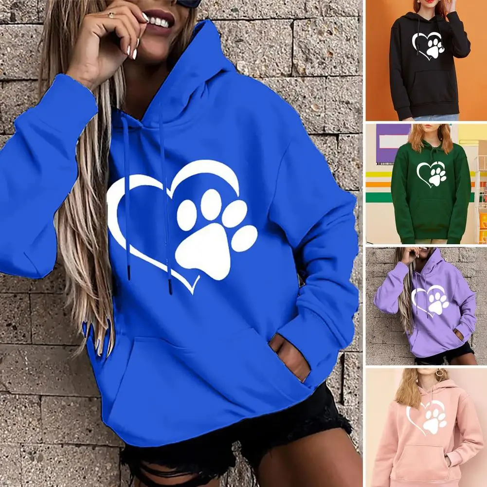 

Women Men Hoodie Solid Color Hooded Long Sleeves Love Footprint Print Warm Loose Unisex Spring Hoodies Sweatshirts худи 후드티