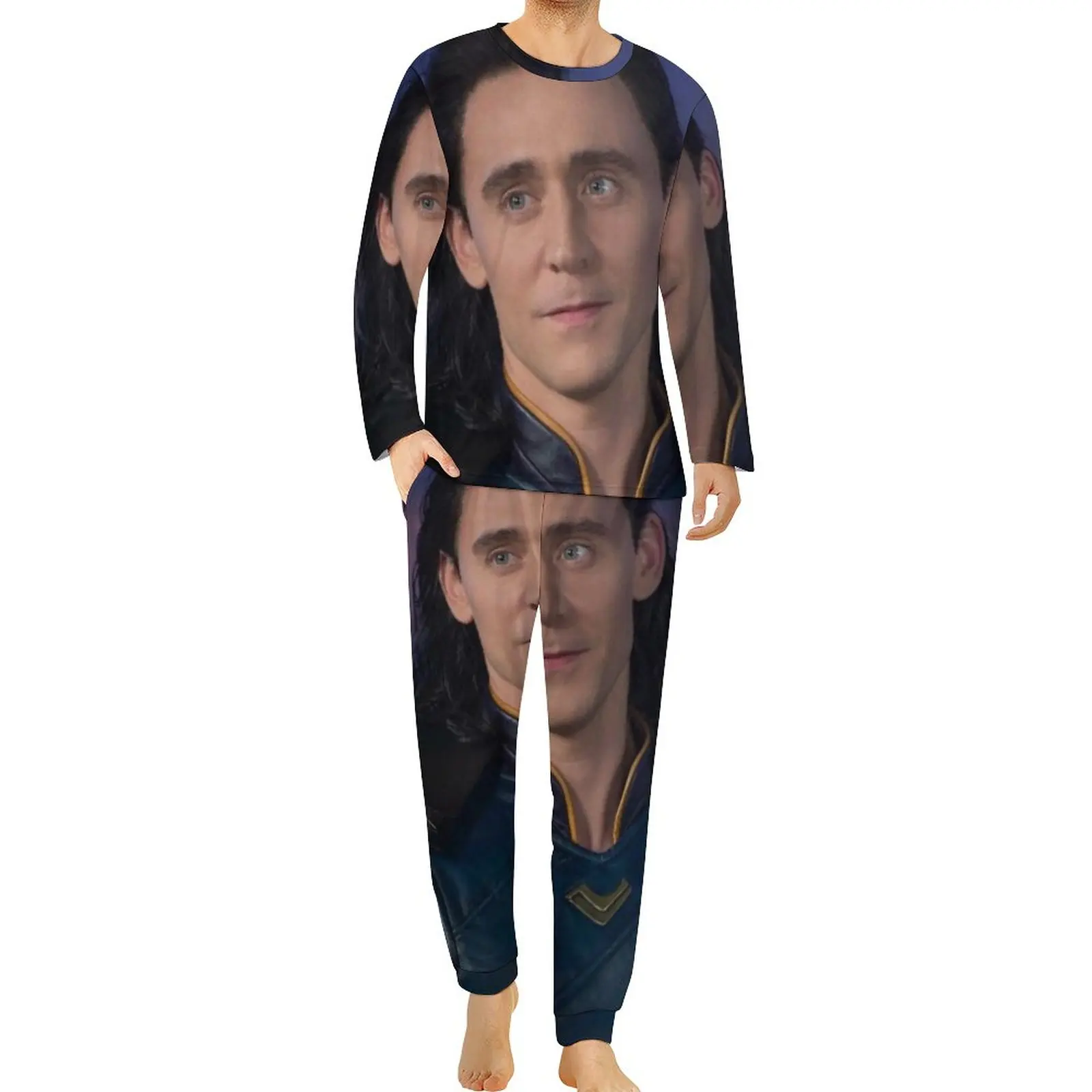 

Tom Hiddleston Pajamas Autumn 2 Piece Tv Show Retro Pajama Sets Men Long Sleeves Home Custom Nightwear Big Size 4XL 5XL