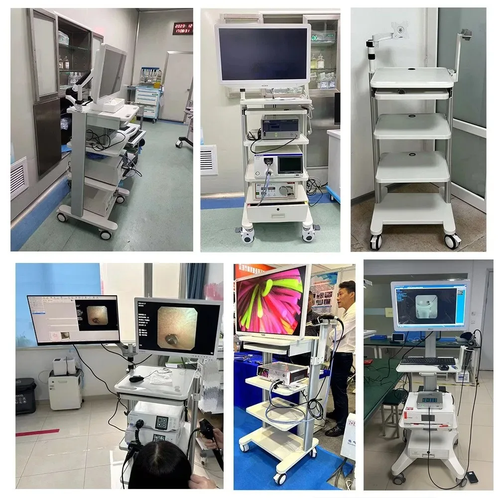 Фото Медицинская тележка для эндоскопа E2-1c, мобильная рабочая станция для больниц, тележка с креплением для монитора, 4-уровневая платформа для хранения №3