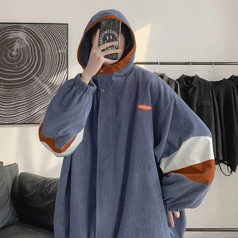 Весна-Осень 2021 мужская куртка кардиган контрастных цветов вельветовое пальто с