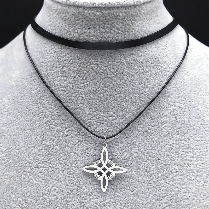 

Witch Knot Stainless Steel Pendant Necklace for Women/Men Witchcraft Amulet PU Chain Necklaces Jewelry collar nudo de la bruja