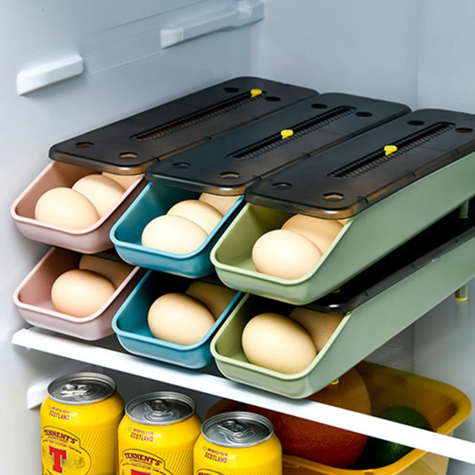 

Plastic Egg Storage Box Storage Container Kitchen Fridge Storage Organization Automatic Rolling Eggs Holder Basket Cartons Tray