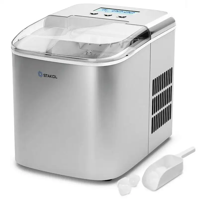 

STAKOL Stainless Steel Ice Maker Countertop 26LBS/24H LCD Display W/Scoop Portable New