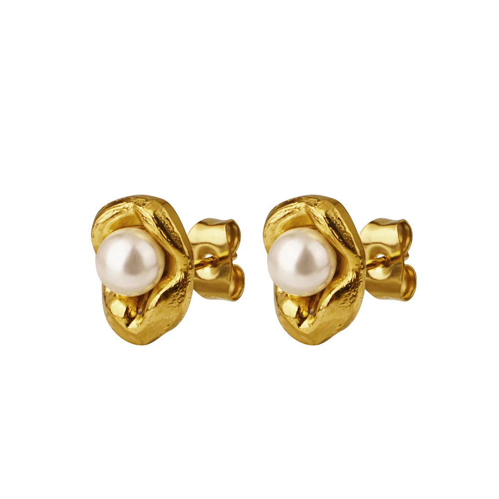 Серьги-гвоздики из нержавеющей стали с позолоченными жемчужинами