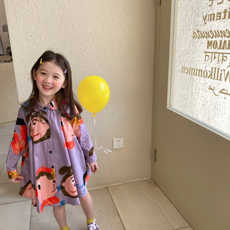 Новинка 2022 весеннее платье для девочек с длинным рукавом-фонариком фиолетовое