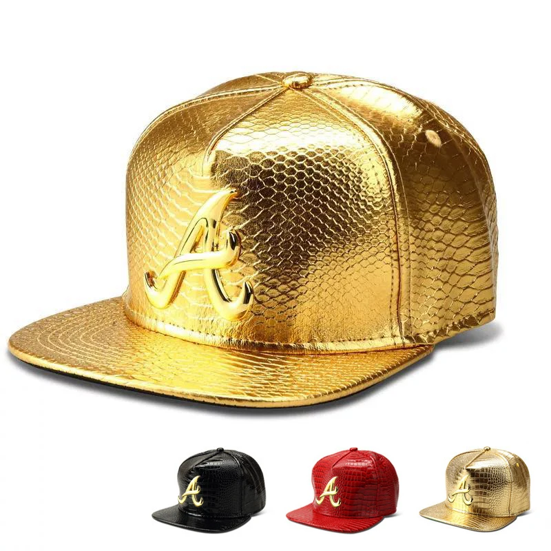 

Golden PU Hip Hop Cap For Men Women Rap Snap Back Cap Letter Flat Baseball Bonnet Homme Gold Dad Trucker Leather Hat Gorra Plana