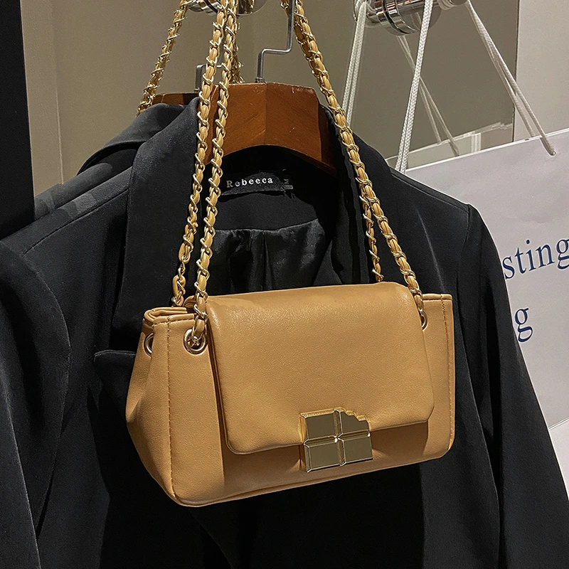 Ladies High Quality Leather Shoulder Bags For Women Long Gold Chain Shoulder Bags Bags Luxury Handbags Crossbody Bags For Women