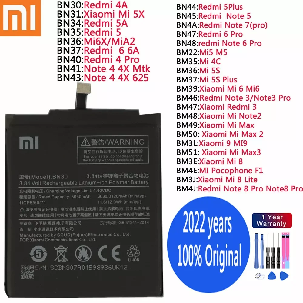 

Original Battery Redmi 4A 5 5A 5 plus 6 6A 4pro 6Pro Note 4 4X 5 6 Pro 7 Pro Mi 4C Mi5 M5 5S Mi6X Plus Bateria