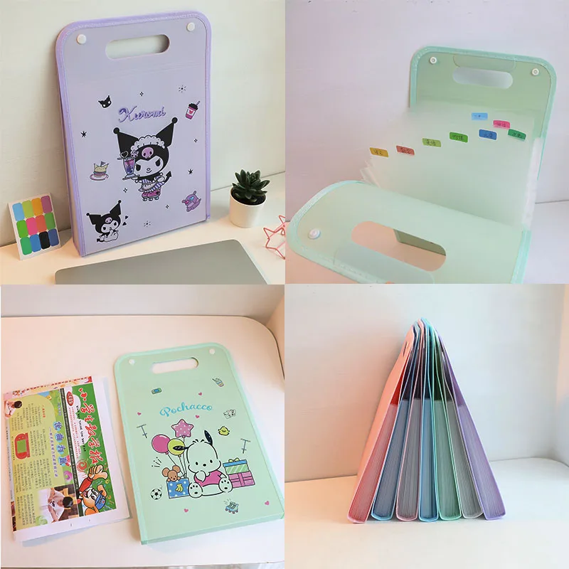 

Sanrio My Melody Kuromi Cinnamoroll A4 Folder High Capacity Cute Cartoon Pochacco Portable Accordion Bag Test Paper Storage Bag