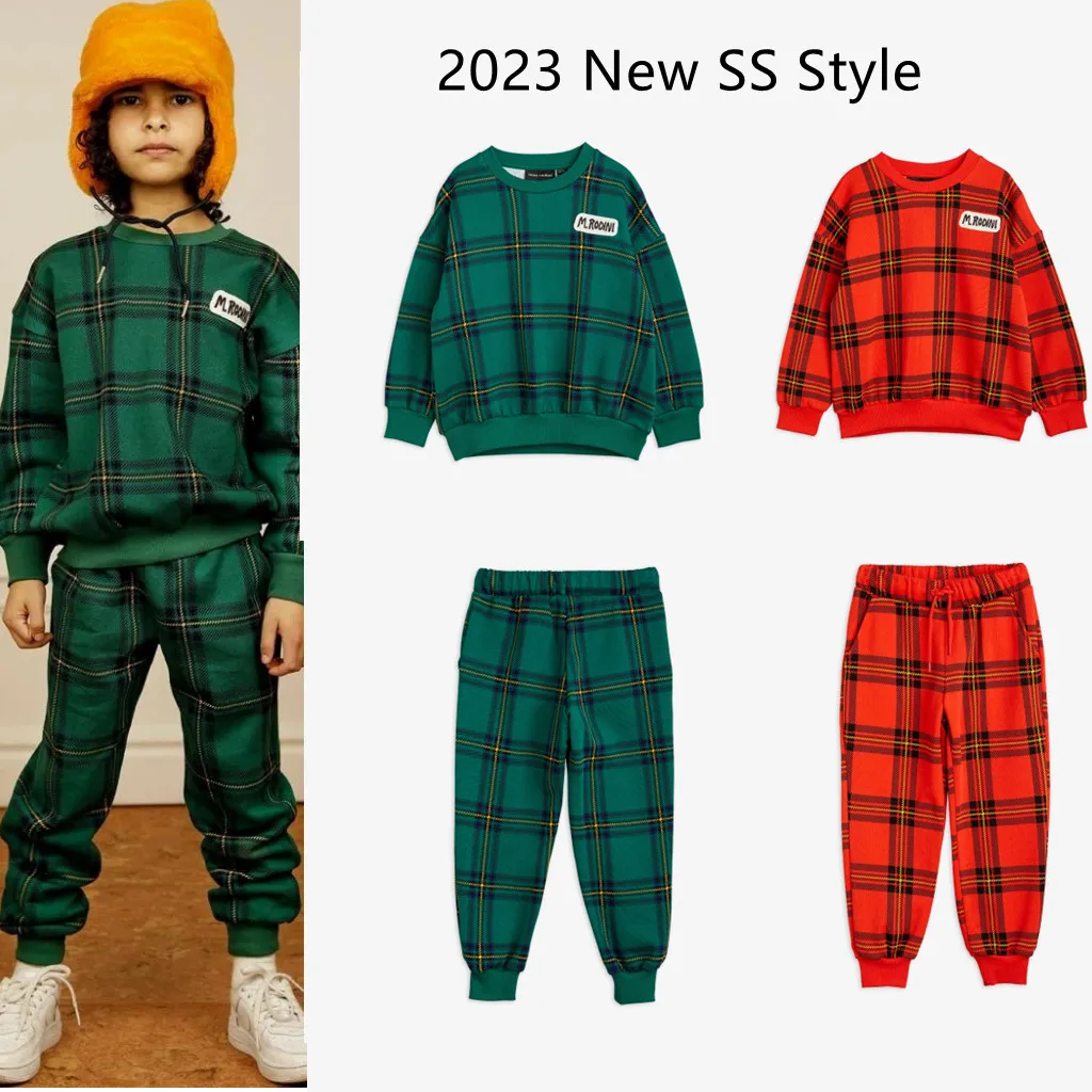 Korean Kids Clothes Sweatshirt Pants For 2023 New Spring Summer Baby Boys Girls Plaid Sweaters Suit Children's Outwear Clothings