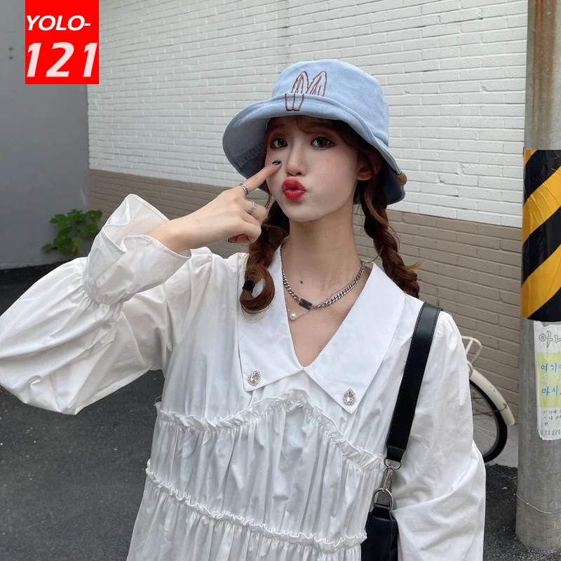 

Cute Rabbit Ears Fisherman Hat Outdoor Playful Basin Hat Women Fashion Solid Bucket Hat Casual Bunny Hat Girls Cotton Sunhat
