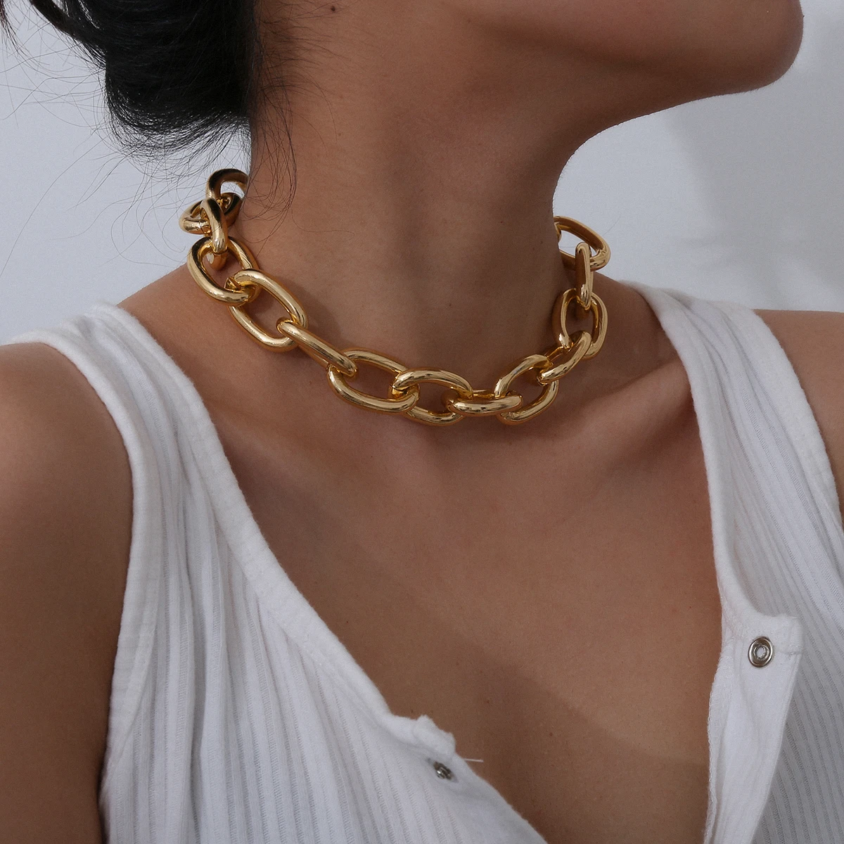

Choker Necklace Punk Miami Cuban Collar Statement Hip Hop Big Chunky Aluminum Gold Color Thick Chain Necklace Women Jewelry