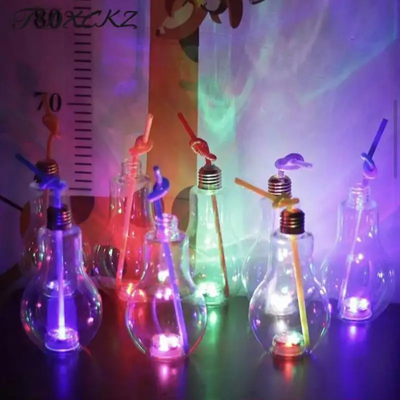 

300-500ML Creative Clear Artificial Fake Light Bulb Shaped Bottle Can Emit Light Drink Cup Juice Bottle Party Decor
