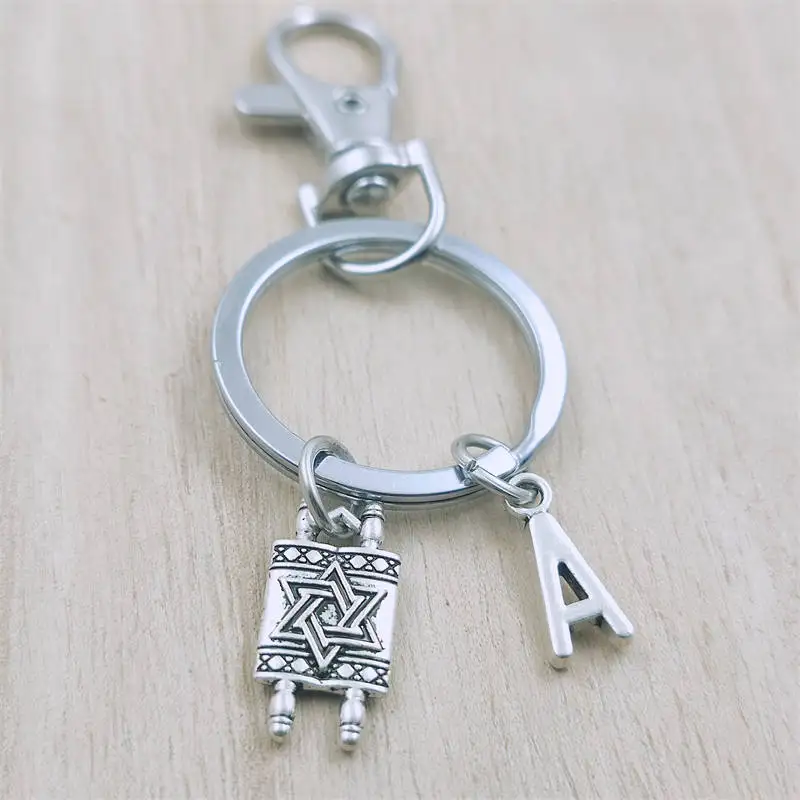 

New Star of David Keyring Letter Car Key Chain Ring Lobster Clasp Initial Charm Women Jewelry Accessories Pendants Metal