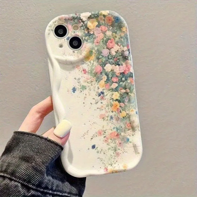 Фото Винтажный чехол для телефона с рисунком белых лилий и волнистой рамкой для iPhone 17, 16, 15, 14, 13, 12, 11 Pro Max Plus, 17e, 16e №2