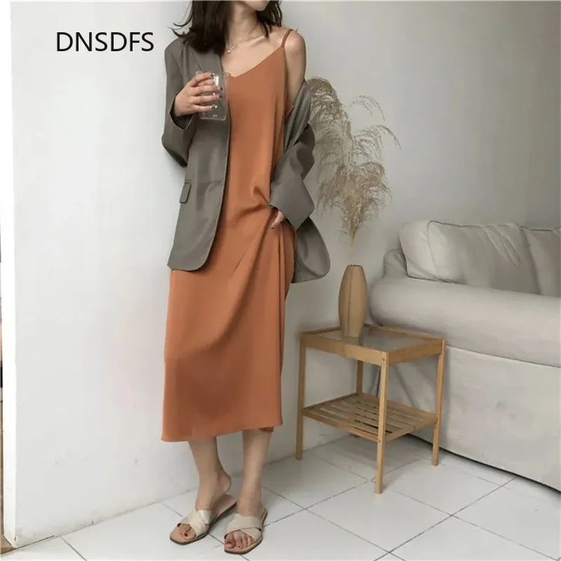 

Летнее Длинное платье, женские элегантные Брендовые платья без рукавов для вечеринок, повседневное приталенное шифоновое платье-спагетти ...