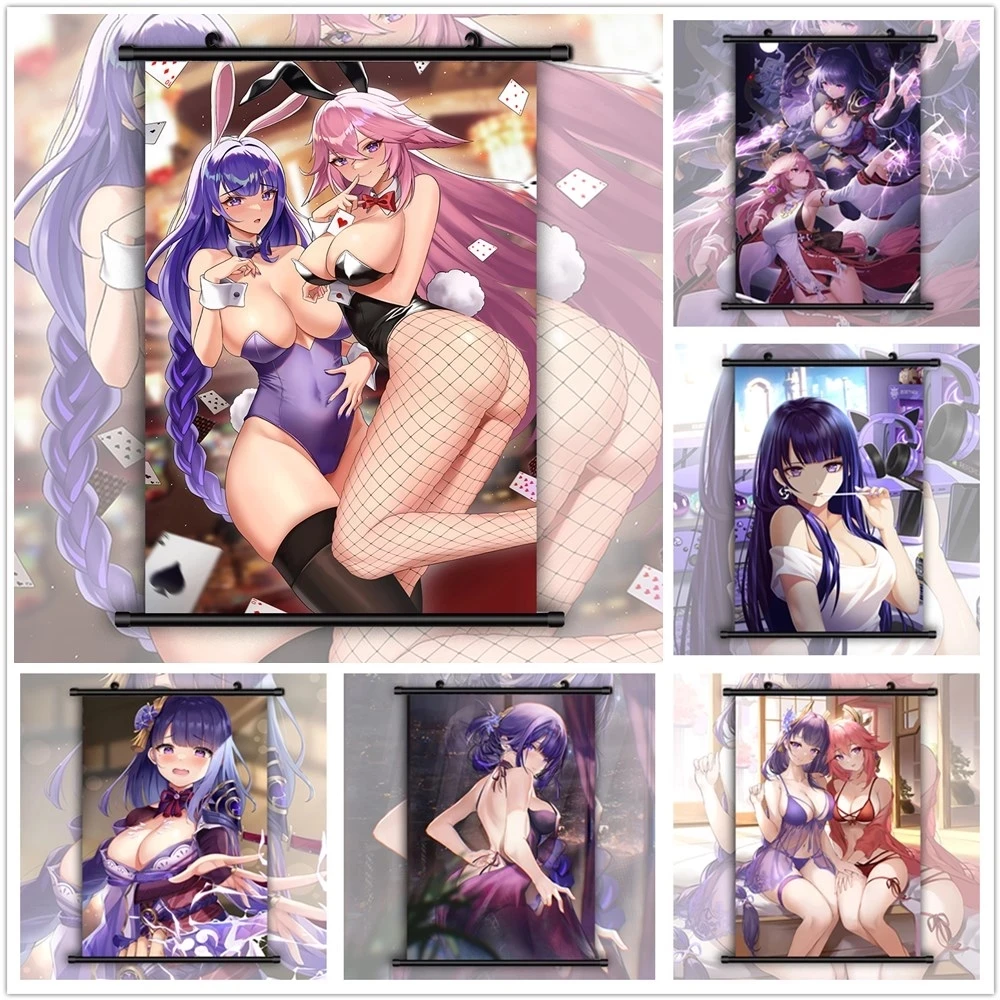 

Genshin Impact Poster Canvas Wall Art Raiden Shogun Painting Mural Prints Yae Miko Pictures Living Room Decor Hanging Scrolls