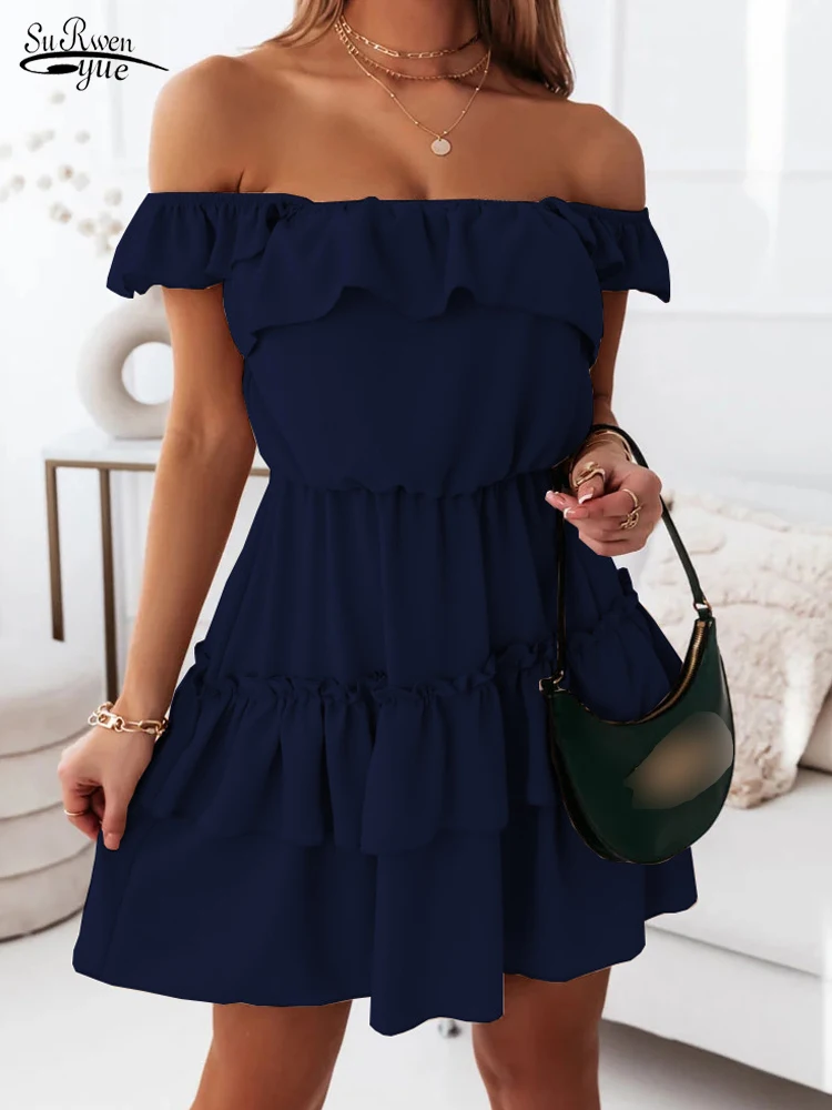 

Женское вечернее платье без рукавов, однотонное ТРАПЕЦИЕВИДНОЕ вечерние на бретелях с оборками, модель 2022 на лето, 20516