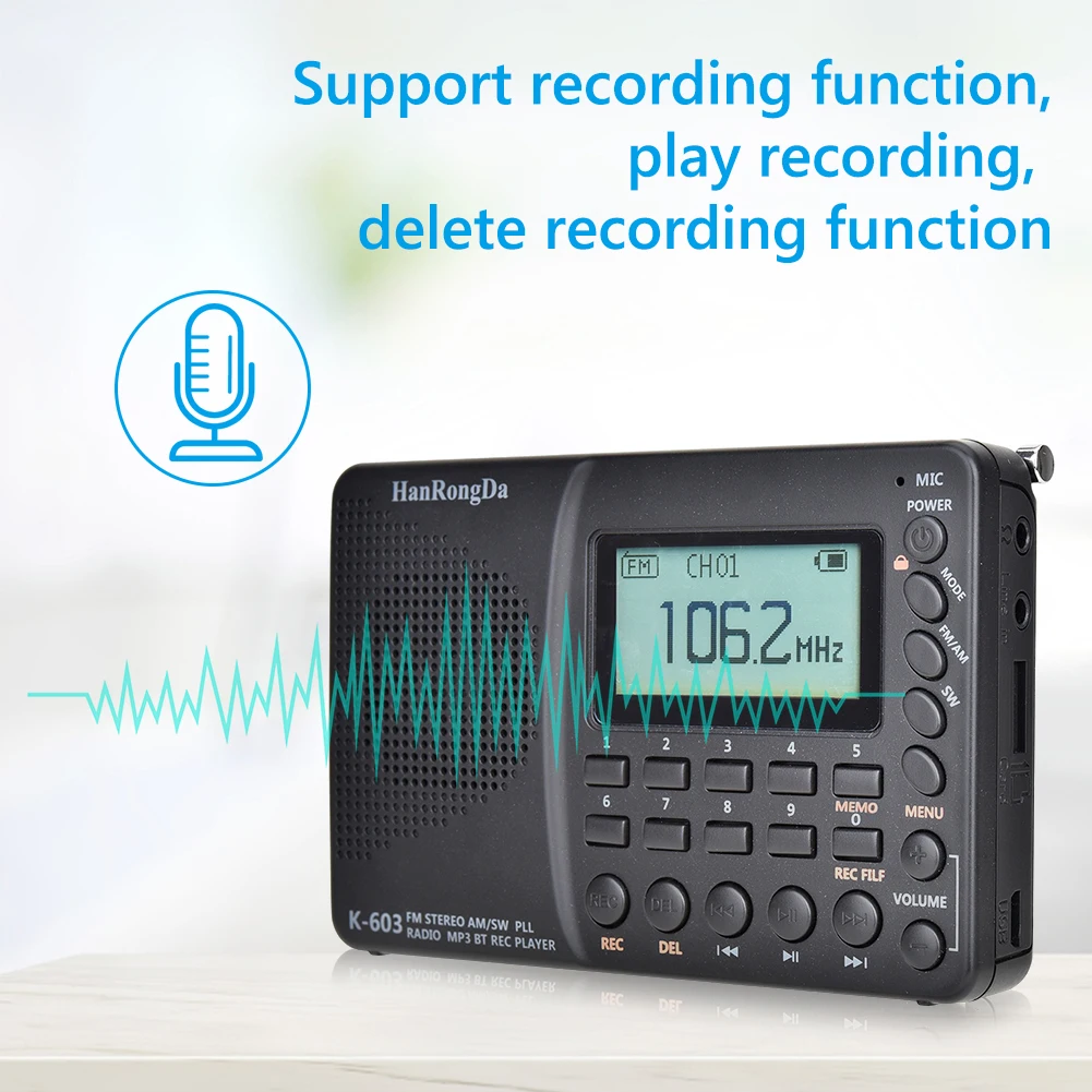 

K603 FM/SW/AM Long Switch Life Easy Use Radio Multi Band Digital Radio MP3 Player Multifunctional Hot Sale Radio