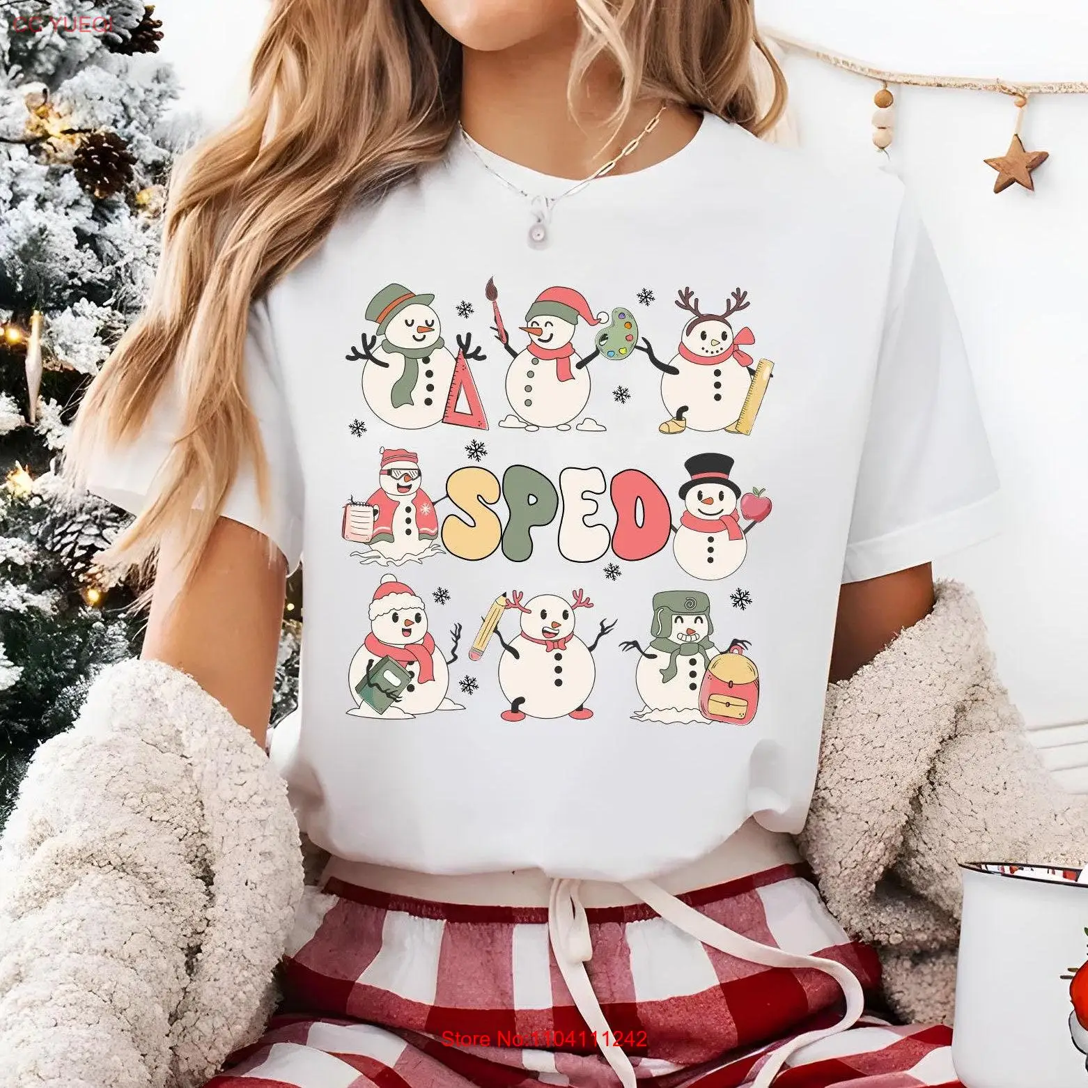 Футболка Sped Squad Christmas Snowmen учитель специального образования HBNLEAJA с длинными или
