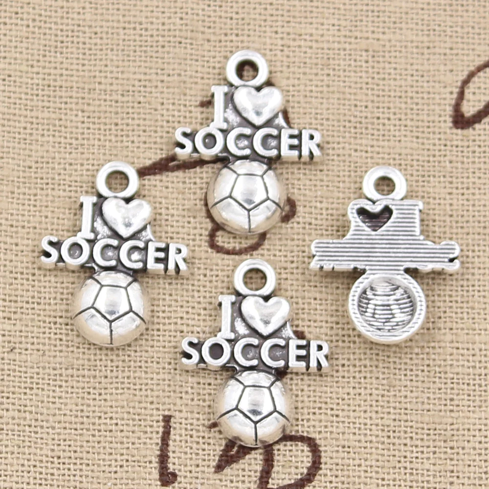 

12 шт. Подвески I Love Soccer, 20x16 мм, антикварная фотография, сделай сам, ручная работа, тибетская фурнитура, ювелирные изделия