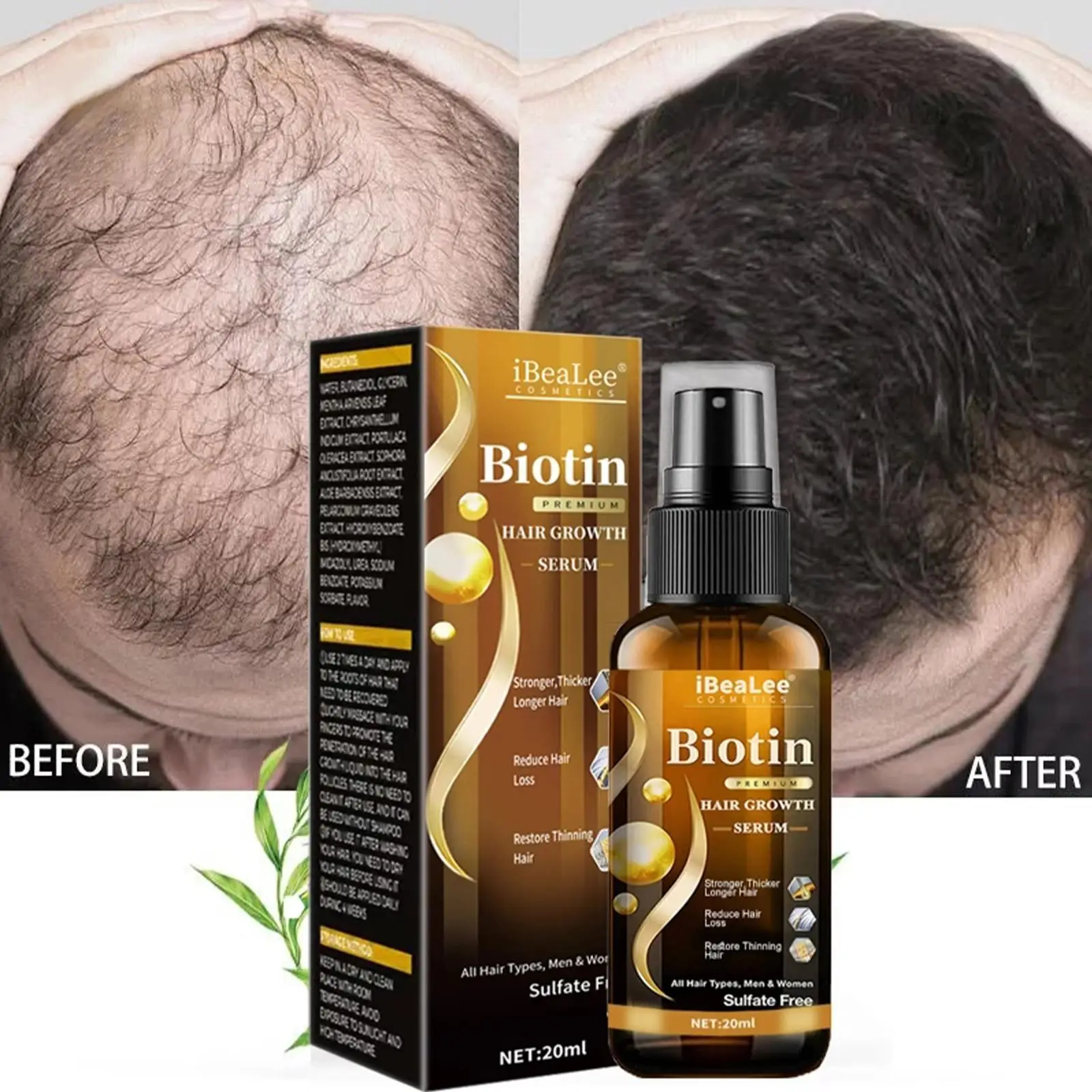 

iBeaLee Hair Growth Products Biotin Anti Hair Loss Spray Scalp Treatment Fast Growing Hair Care Essential Oils For Men Women
