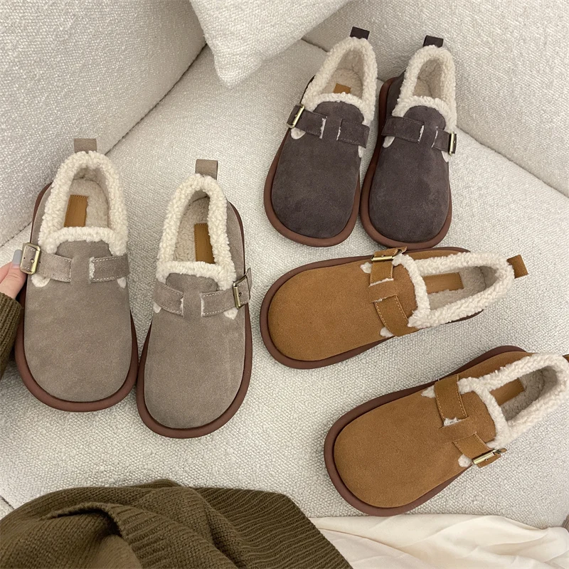 

Кроссовки женские без шнуровки, меховые лоферы, повседневная обувь на платформе, плоская подошва, без застежки, Осень-зима