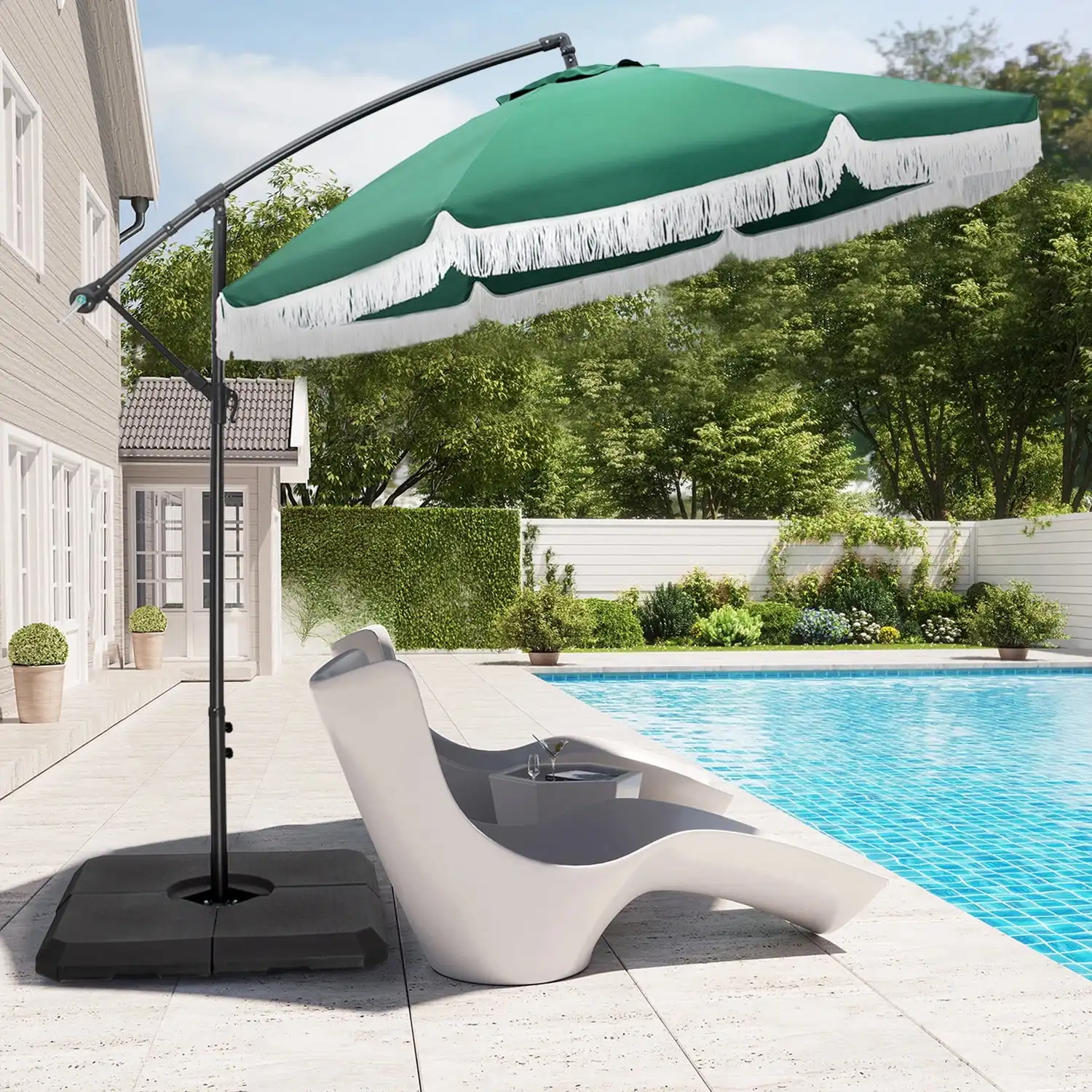 

9FT Offset Patio Umbrella with Tassel Aluminum frame with Fiberglass Ribs Green