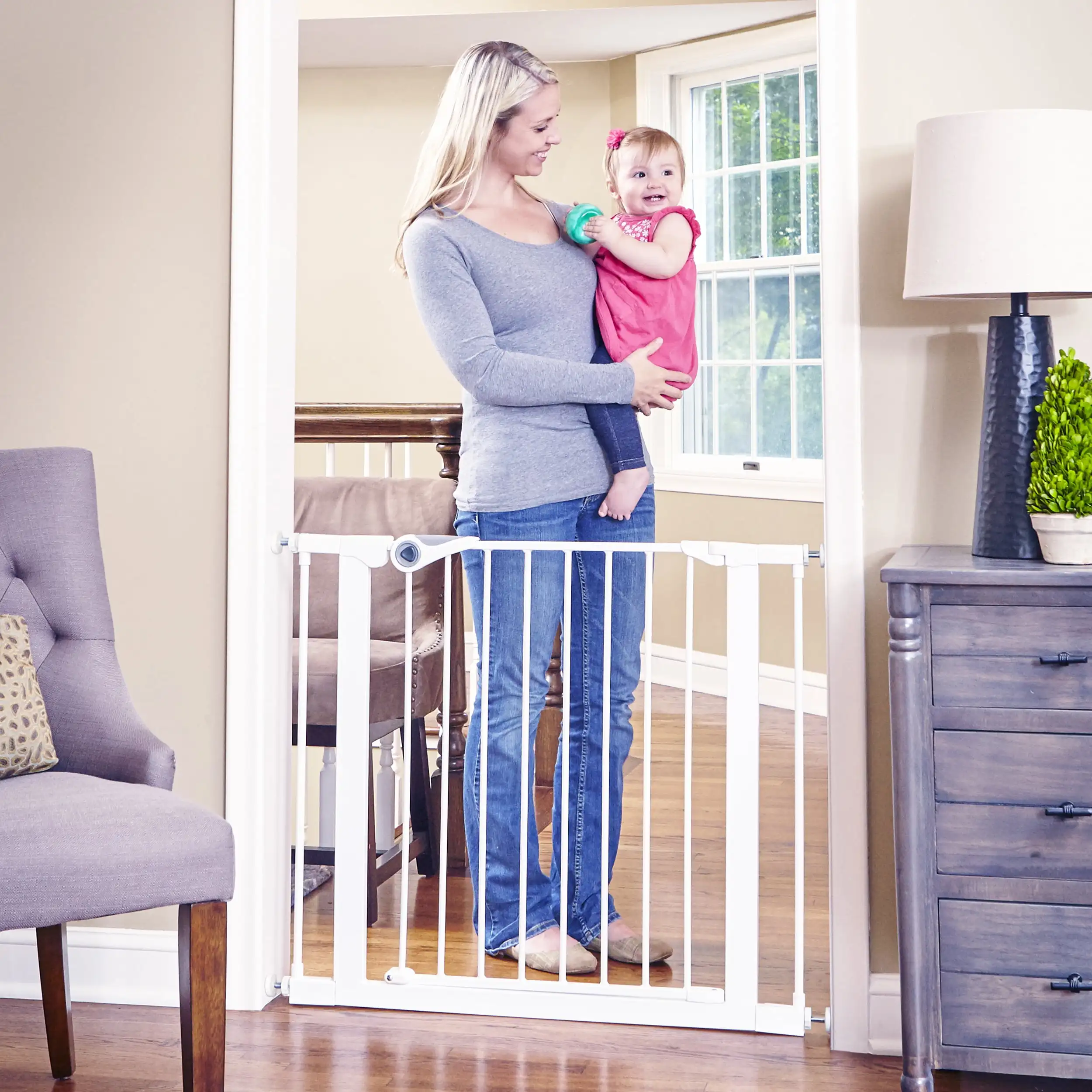 

29.8"-38.1" Essential Walk-Thru Baby Safety Gate, White Metal