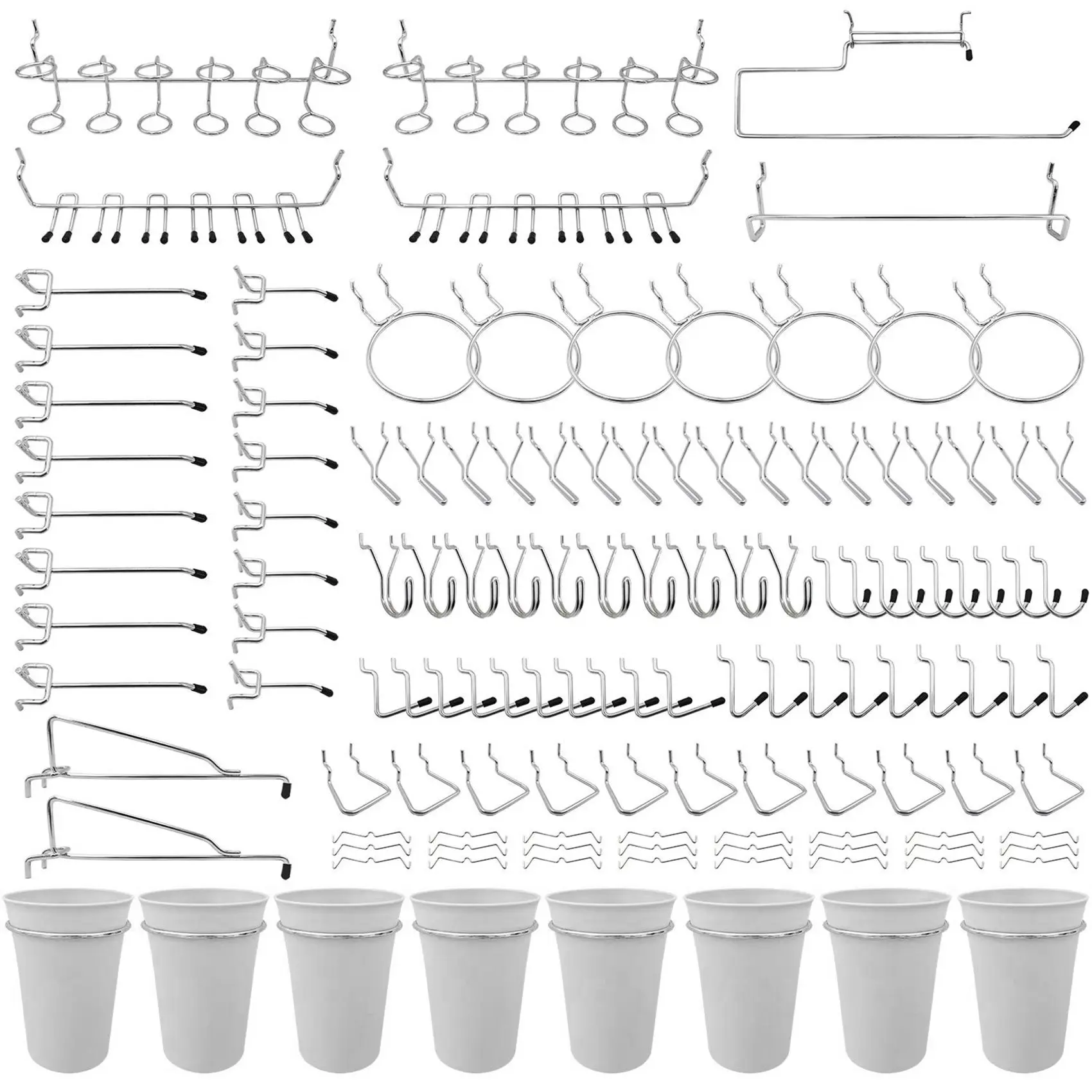 

170 Piece Pegboard Hooks, 16 Different Types of Peg Board Hooks Will Not Fall Out, for Garage, Workbench, Kitchen