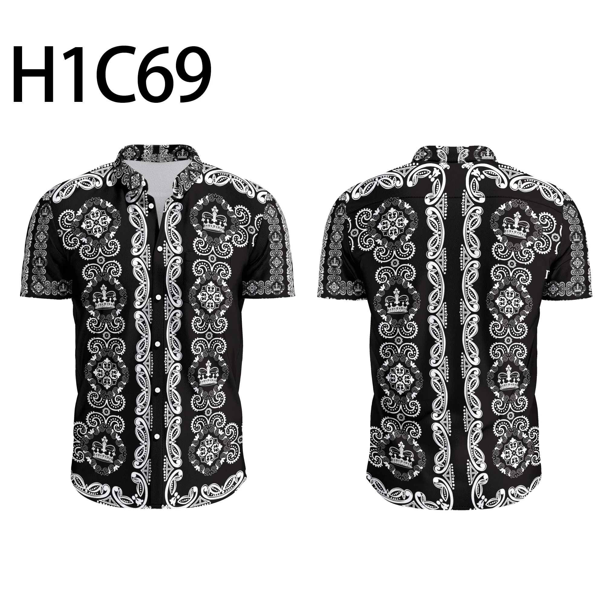 

New men's short-sleeved shirt, pocket T-shirt with HD digital print, European chain pattern shirt