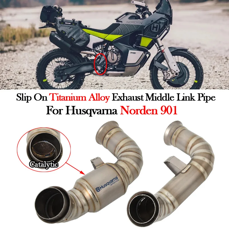 Slip On For Husqvarna Norden 901 Motorcycle Exhaust Escape Moto Modify Muffler Delete Catalyst Titanium Alloy Middle Link Pipe