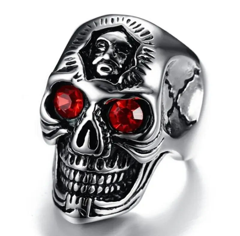 

Classic Punk Gothic Style Cool Red Zircon Eye Skull Rings for Men Domineering Rock Street Party Biker Jewelry