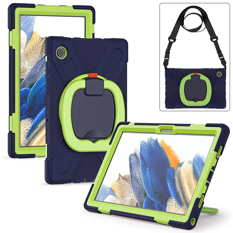 

360 Rotation Stand Shockproof Cover for Samsung Galaxy Tab A8 2021 Silicone Case 10.5 X200 X205 Kids Case+Shoulder Strap
