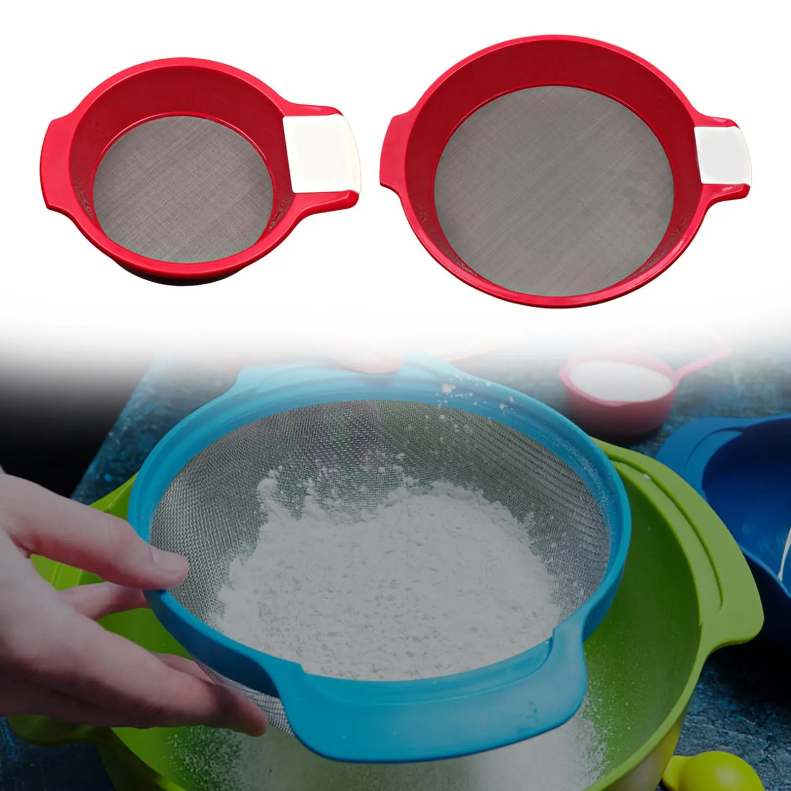 Flour Sifter with Double Handle ABS Plastic Mesh Filter Sieve for Coffee Sugar Spices Cocoa Powder Baking |